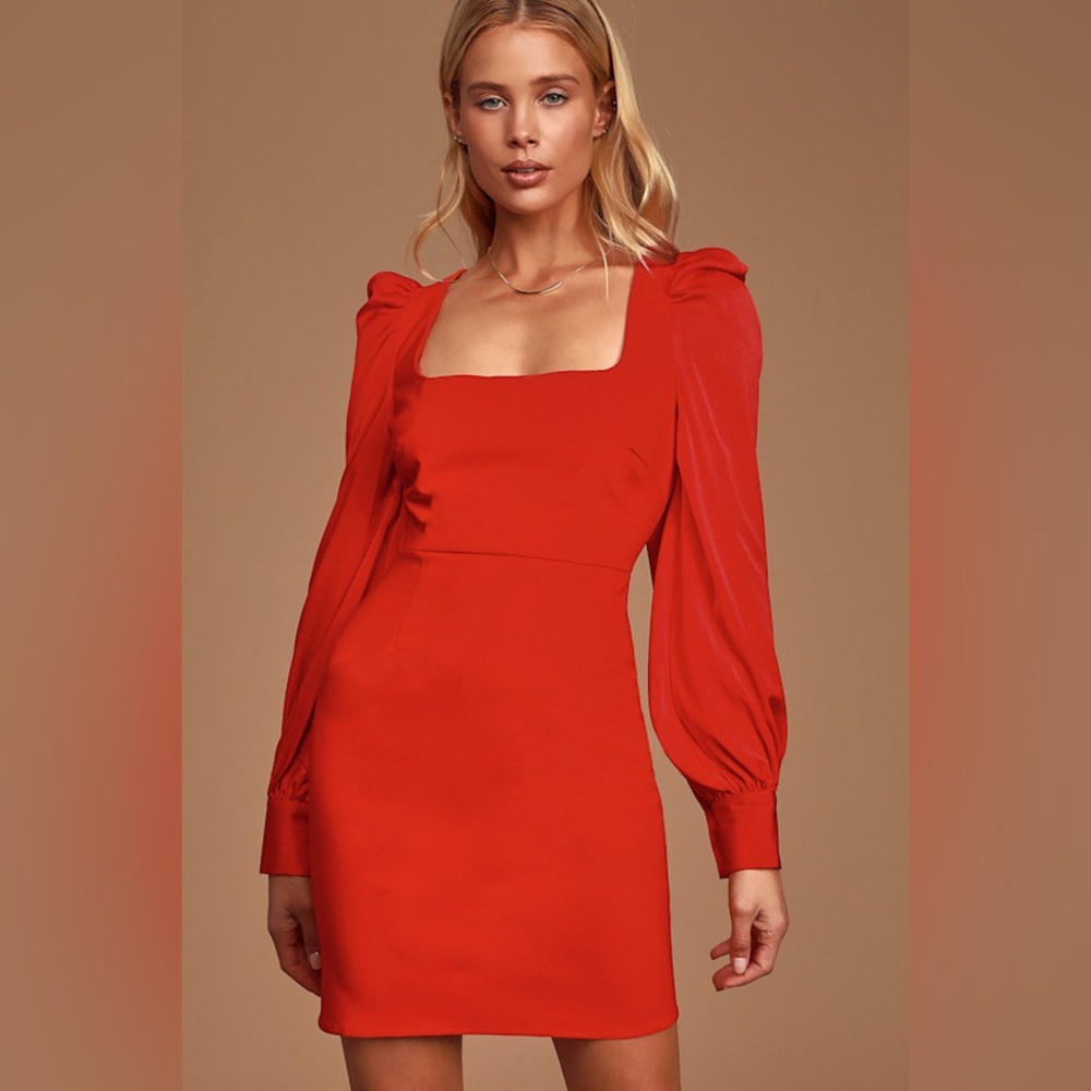 Lulus Red Puff Sleeve Mini Dress ❤️ | Long Sleeve | Size S | Romantic Statement